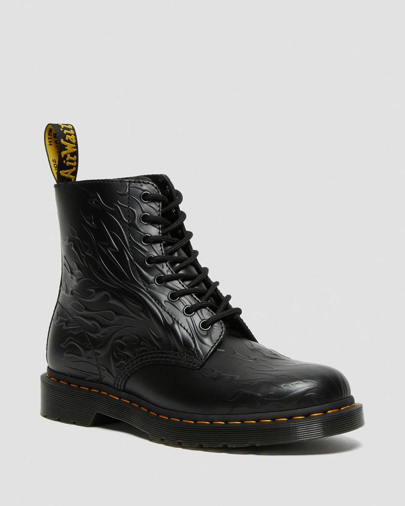 Dr Martens 1460 Flames Emboss Læder Snørestøvler Dame Sort | DK 160OKI